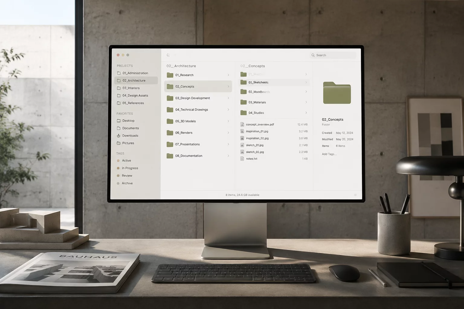 Structured digital directory and organized project folders interface