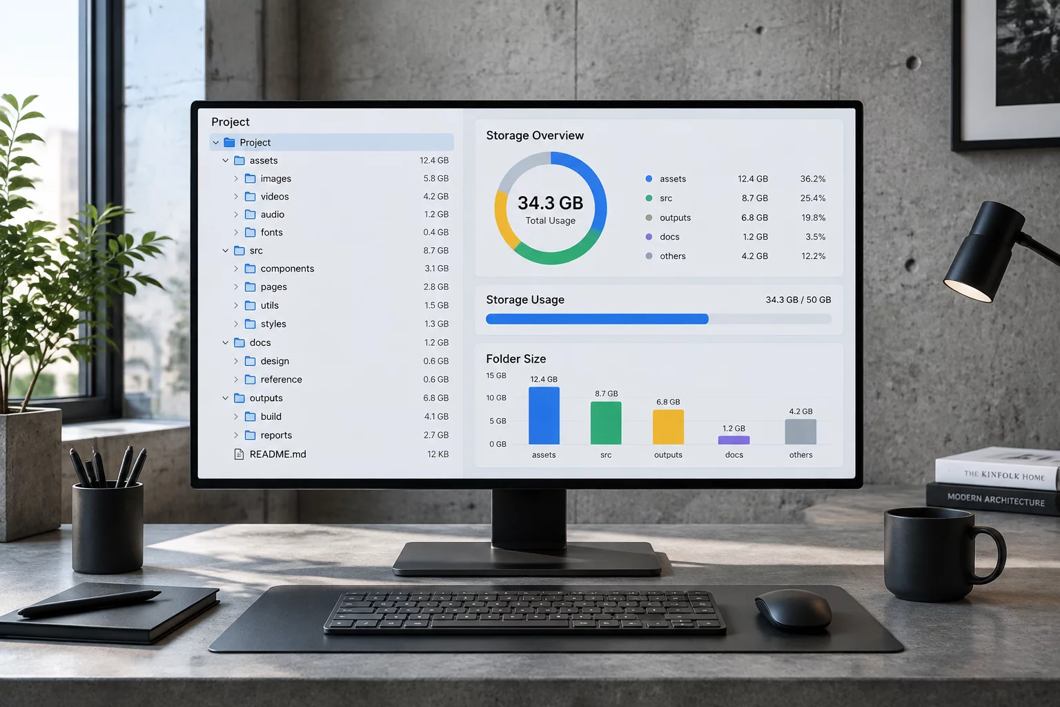 Structured digital directory hierarchy overview on a modern workspace monitor